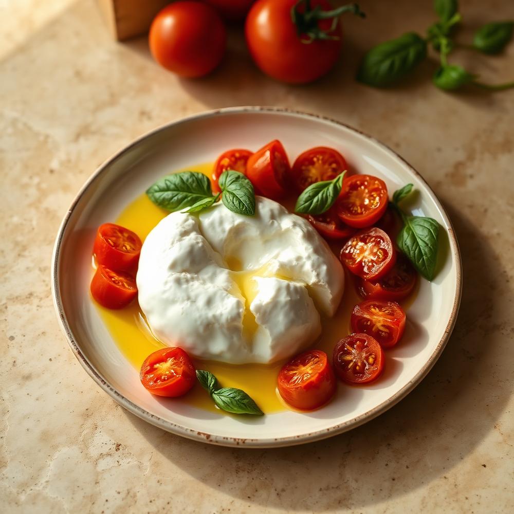 Burrata with tomatoes and basil