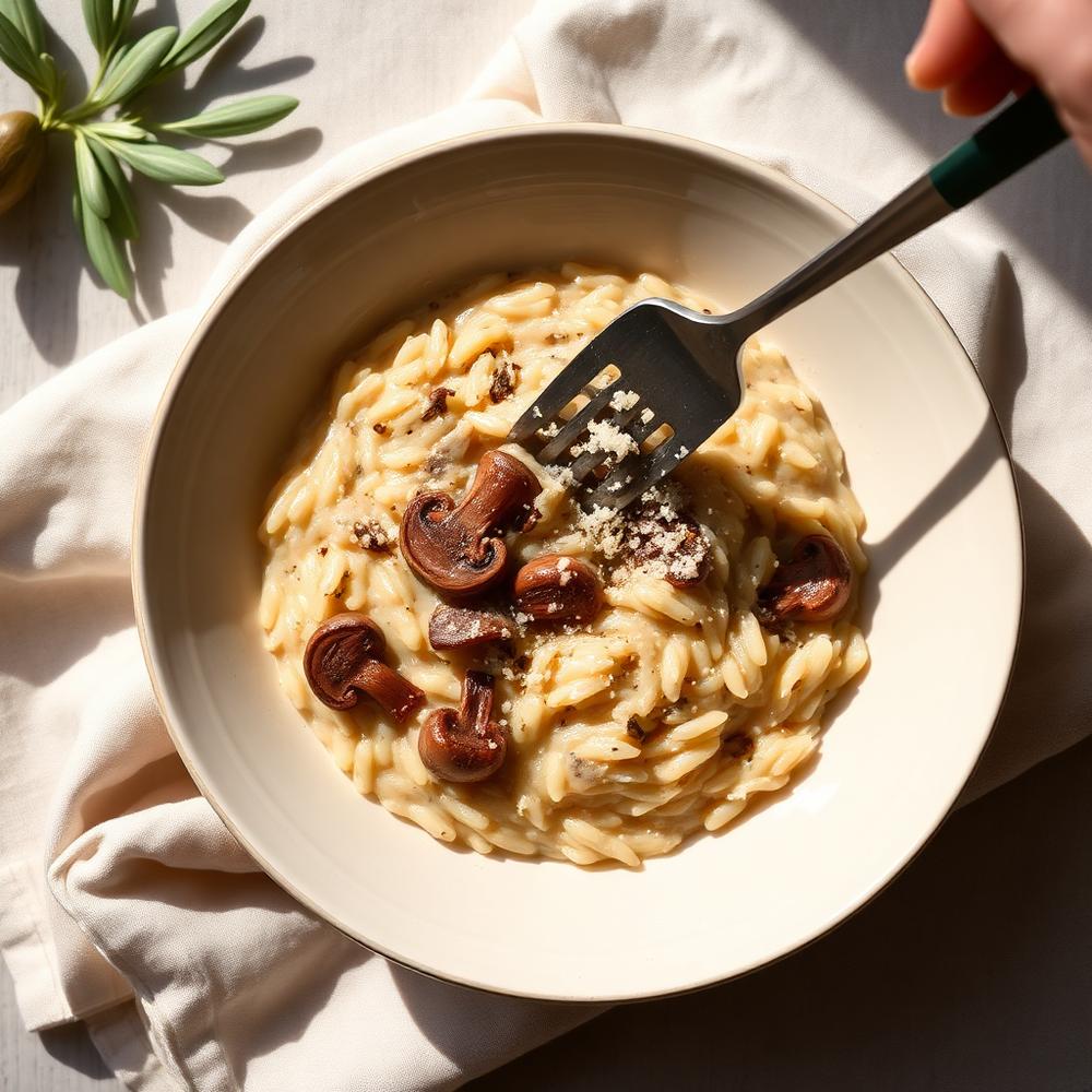 Mushroom risotto finished with Parmesan
